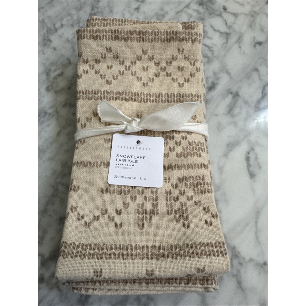 Pottery Barn Snowflake Fair Isle Cotton Napkins ~ Set of 4 ~ 20x20
